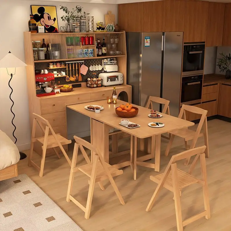 Japanese-style folding dining side , integrated telescopic, small apartment against the wall, dining table, solid wood cabinet
