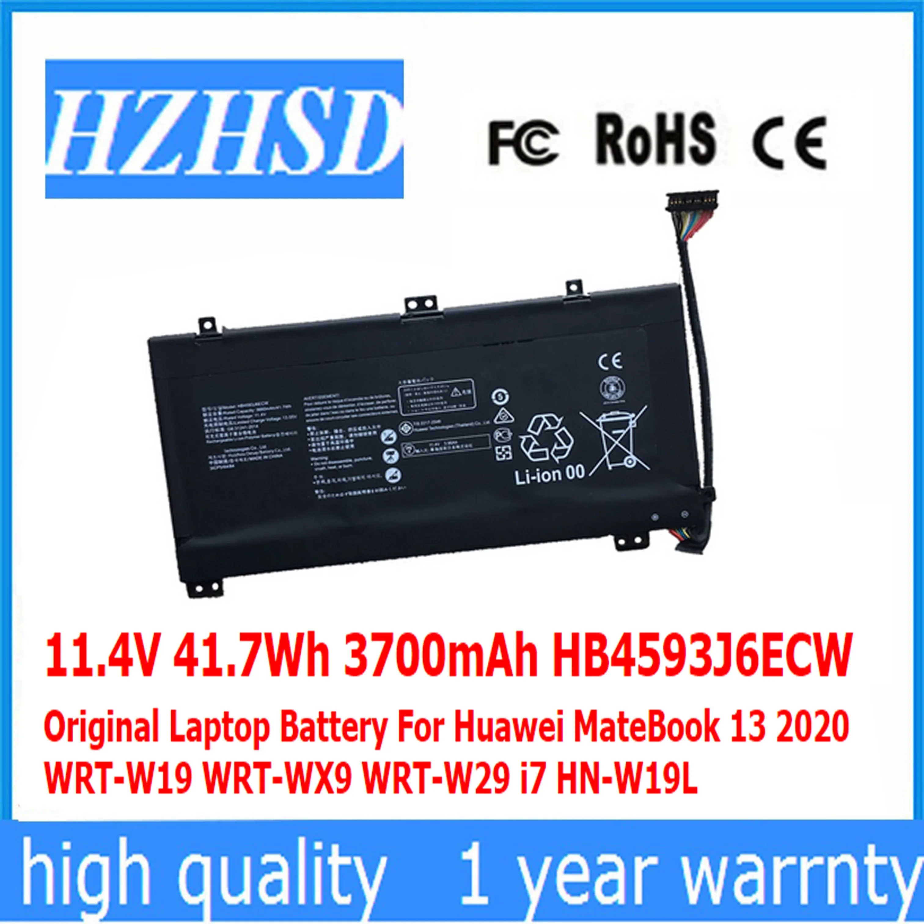 

11.4V 41.7Wh 3700mAh HB4593J6ECW Original Laptop Battery For Huawei MateBook 13 2020 WRT-W19 WRT-WX9 WRT-W29 i7 HN-W19L