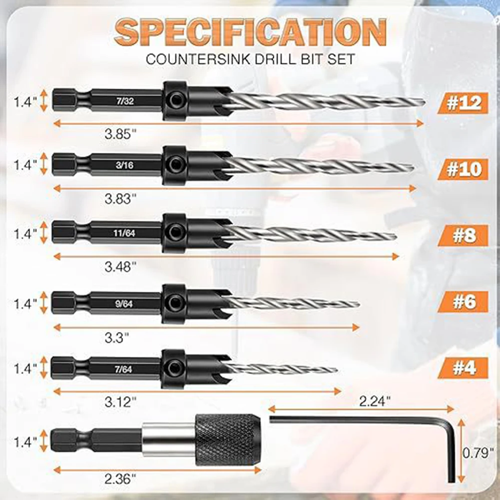Furniture Makers Drill Bit Countersink Bits Hex Shank HSS Material High Quality Material For The Needs Of Cabinet