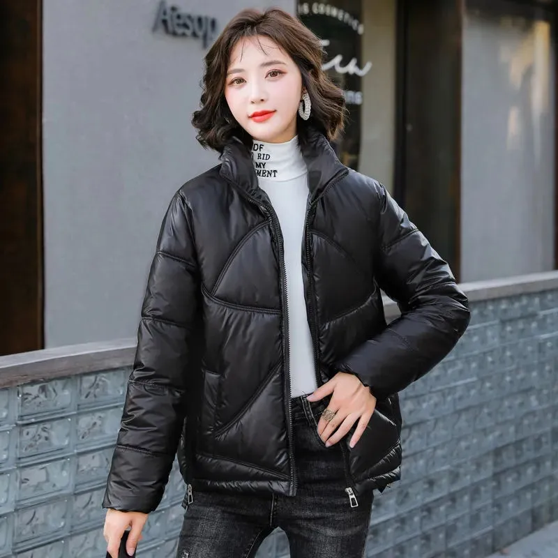 

Autumn Winter Parkas Warm Down Padded jacket Women Short Korean New Fashion Stand Collar Black Loose Coat Female Clothes G2849