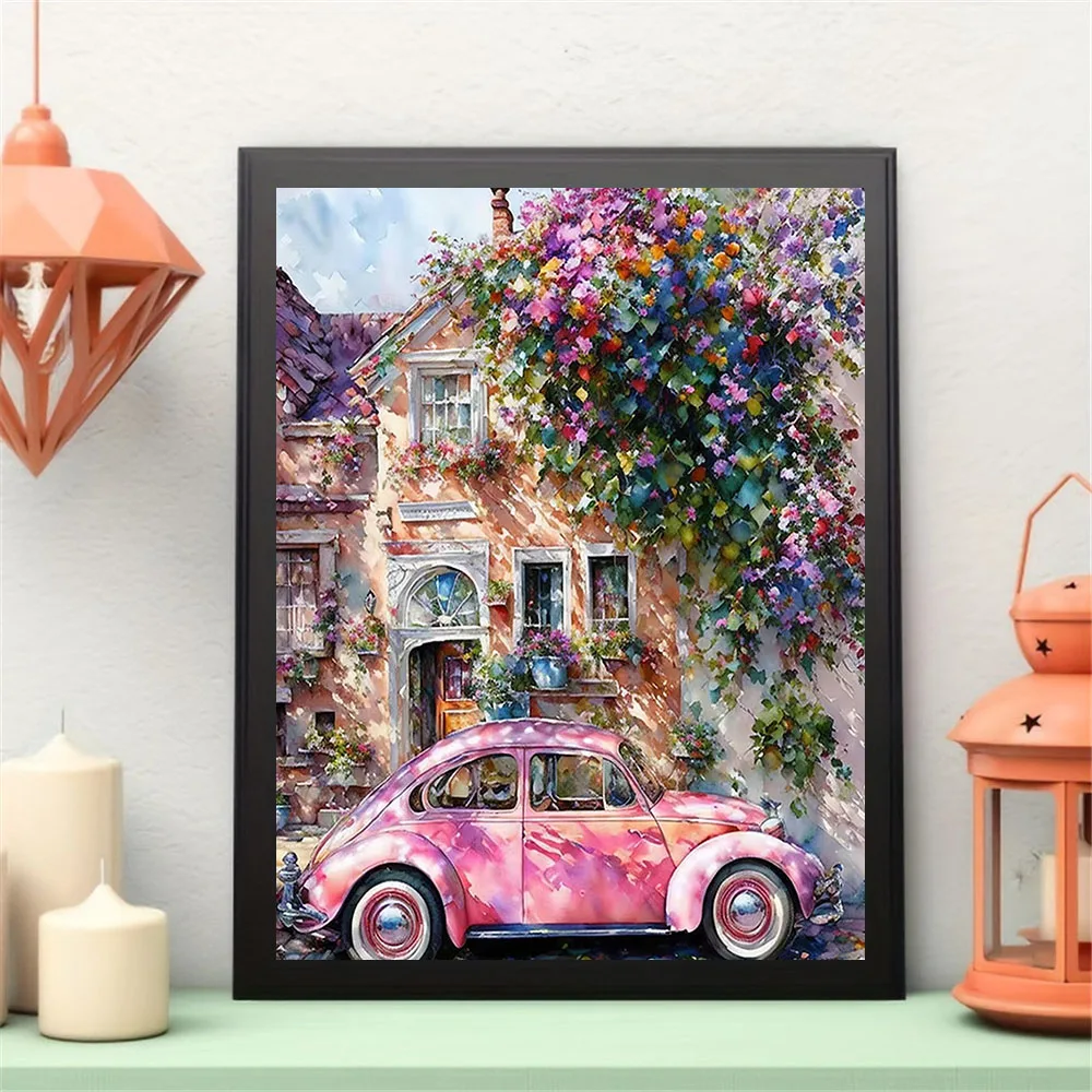 HUACAN Cross Stitch House Landscape Embroidery Kit City Street Cherry Blossom 11CT Threads Needlework Handicrafts view 3
