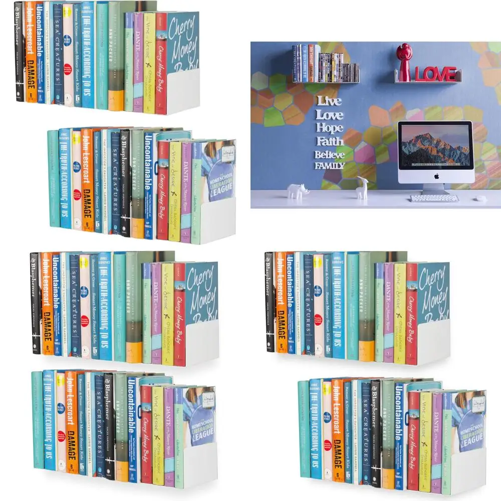 

Pair of White U-Shaped Floating Metal Bookshelves