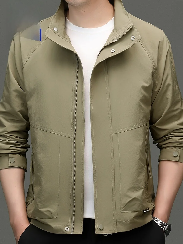 

Мужская повседневная куртка-жакет с воротником-стойкой, модная рабочая одежда, дышащее полиэфирное волокно, длинный рукав, застежка-молния