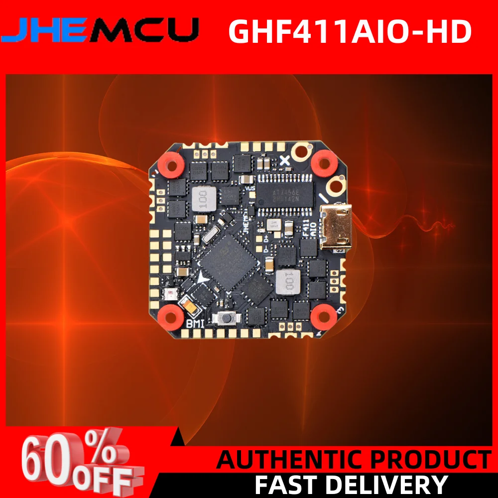 

JHEMCU GHF411AIO-HD 40A F411 ICM42688P Flight Controller BLHELIS 40A 4in1 ESC 3-6S for Toothpick RC FPV Racing Drone