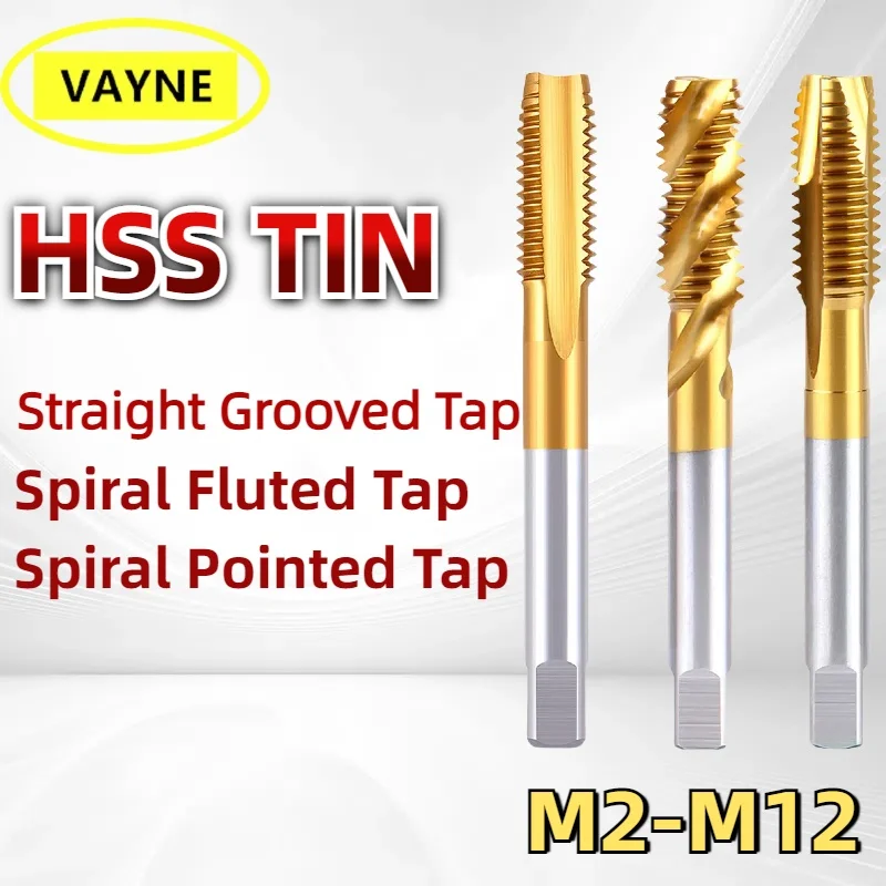 

5 PCS HSS M2-M12 TIN Metric Spiral Fluted Tap Spiral Pointed Tap Straight Grooved Flute Tap Machine Special stainless Steel