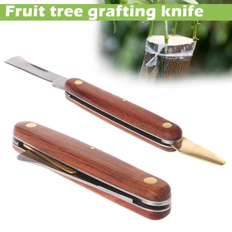 Folding Grafting Knife Grafting Tools Grafting Pruning Knife Professional Garden Fruit Tree Grafting Cutter Wooden Handle Knife