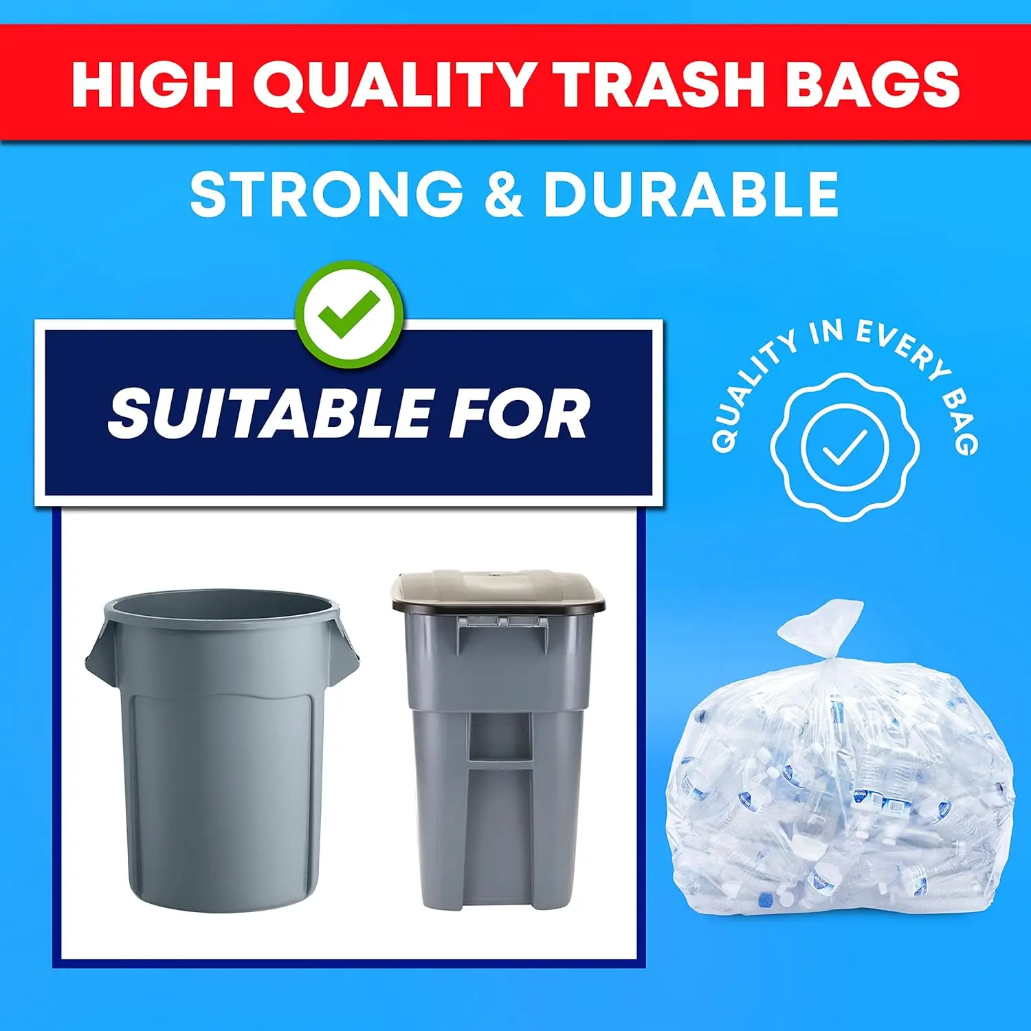 45 Gallon Clear Recycling Trash Bags, (Huge 100 Bags w/Ties) Extra Large Trash Bag Liners. 40 Gallon, 42 Gallon, 44 Gallon