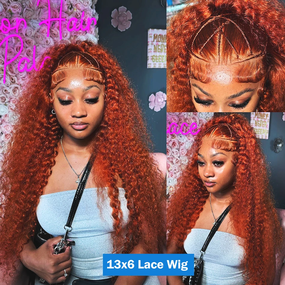 250Density 30 40 inch Curly Ginger Orange 13x6 HD Lace Front Human Hair Wigs Deep Wave 13x4 Lace Frontal Wig Brazilian For Women