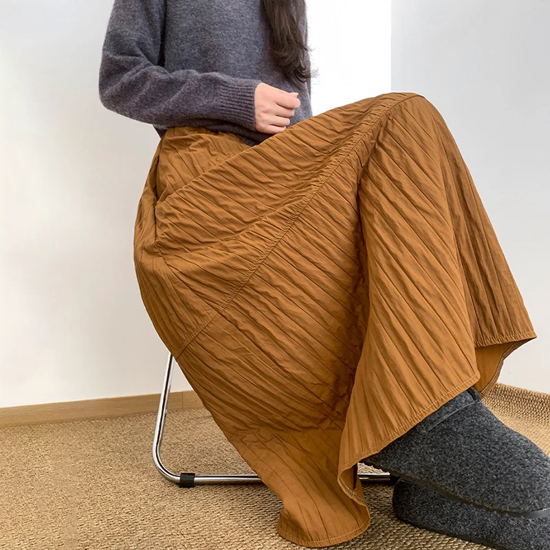 Japanische Plus Größe Laterne Röcke für Frauen Frühling Herbst Harajuku Elastische Taille Midi Rock Neue Frau Tasche Vintage Lange Röcke