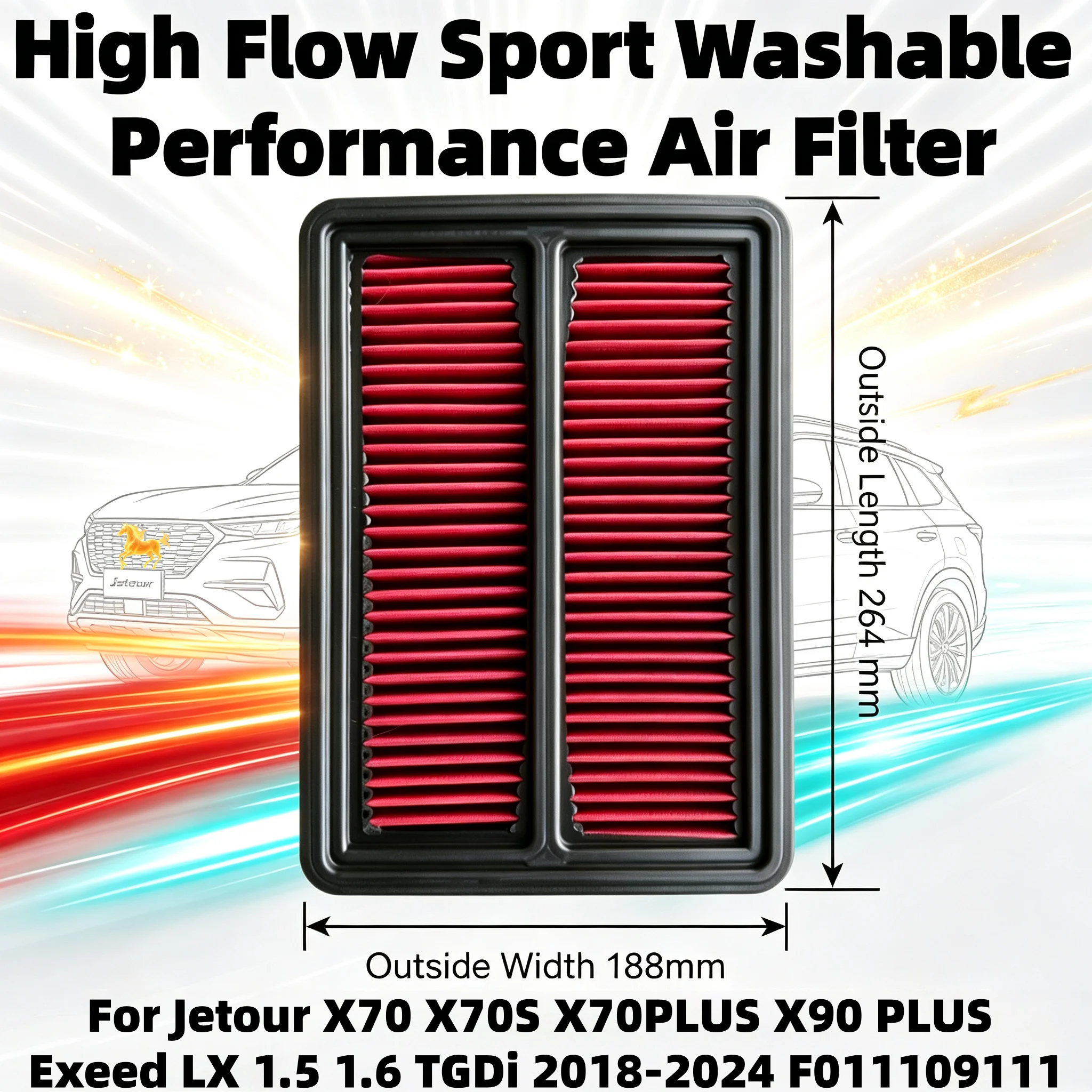 High Flow Sport Washable Performance Air Filter For Jetour X70 X70S X70PLUS X90 PLUS Exeed LX 1.5 1.6 TGDi 2018-2024 F011109111