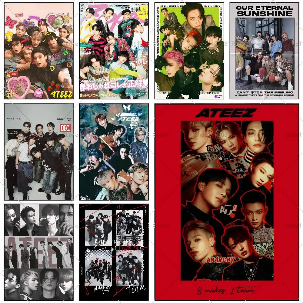 KPOP A-Ateez Poster Self-adhesive Art Waterproof Paper Sticker Coffee House Bar Room Wall Decor