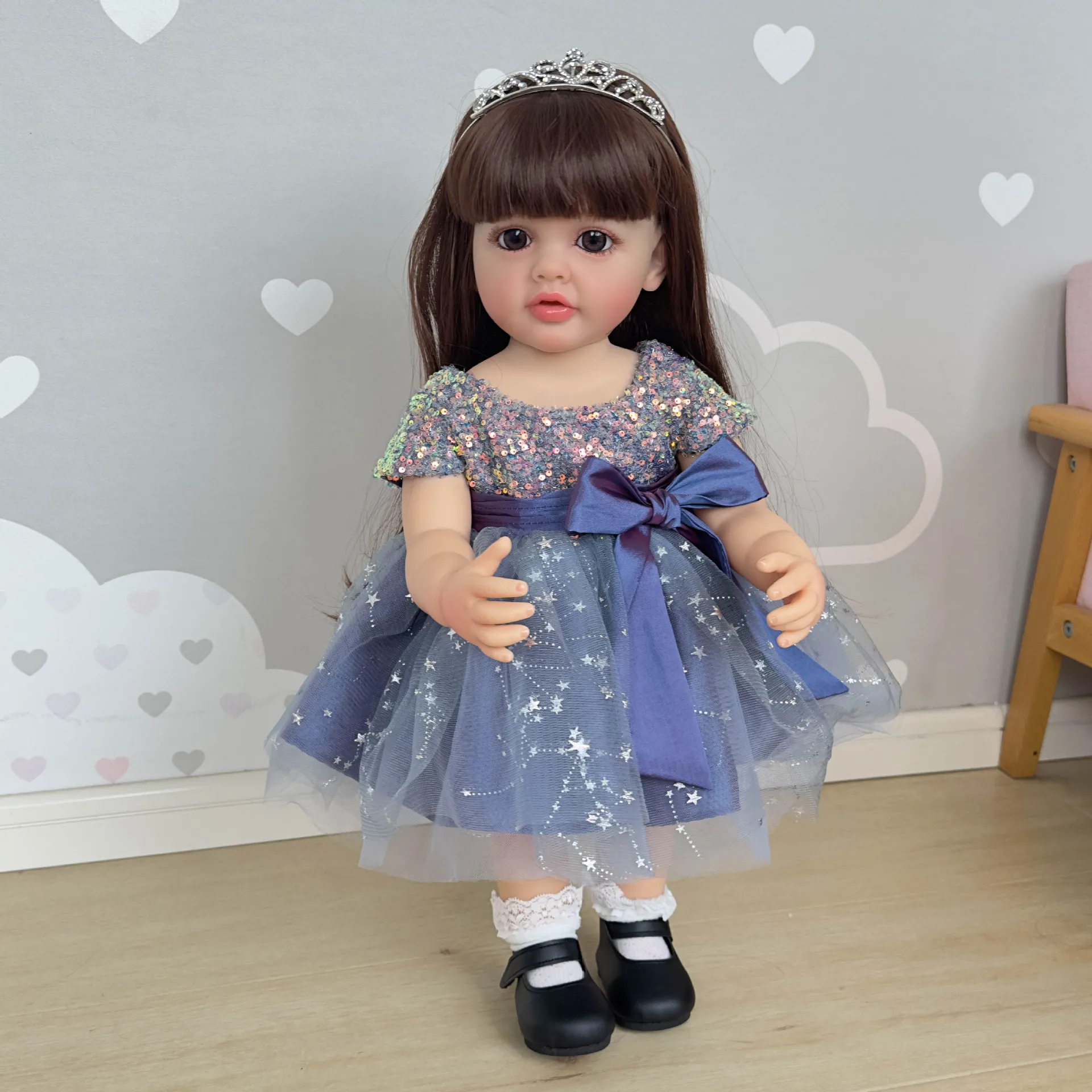 Lifereborn 22' Reborn Baby Dolls with Long Straight Hair Soft Silicone Vinyl Princess Toddler Dolls Reborn for Girl Gifts