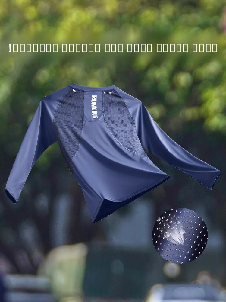 

Мужская футболка премиум-класса из ледяного шелка с длинным рукавом, быстросохнущая, тонкая, дышащая, с защитой от солнца, спортивная, облегающая, летняя, модная