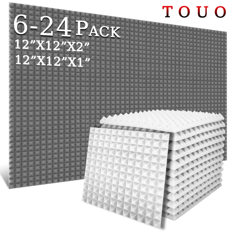 

TOUO 6/12/24 Pcs Pyramid Acoustic Foam Soundproof Studio Flame-Retardant Soundproofing Panels Home Accessories Wall Trim