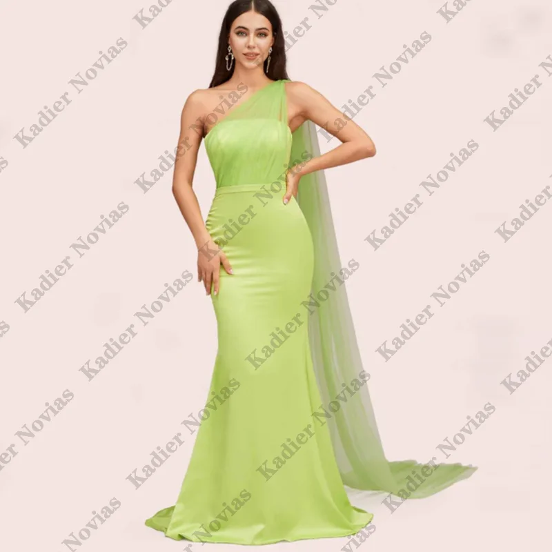 

Зеленые длинные платья подружки невесты на одно плечо по индивидуальному заказу, свадебное платье на шнуровке, халаты invitee mariage