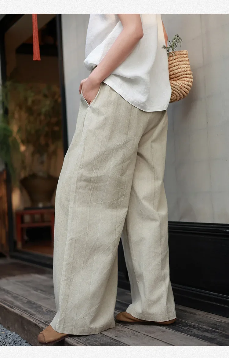 

Tie Dye Linen Wide Leg Pants Women Casual Trousers