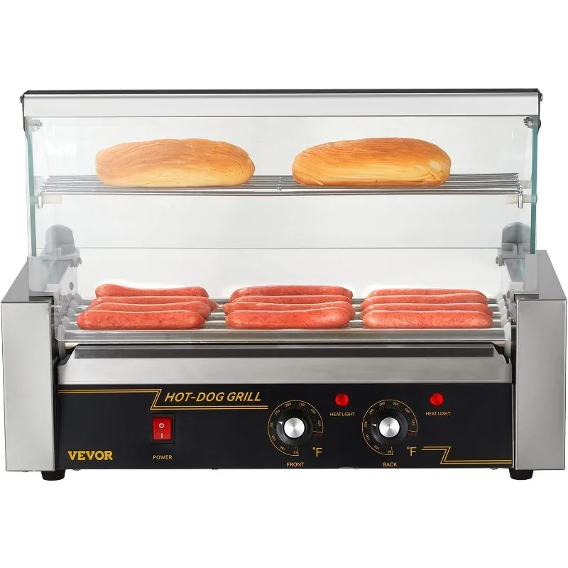 

VEVOR Hot Dog Roller, 12 Hot Dog Capacity 5 Rollers, 750W Stainless Steel Cook Warmer Machine with Cover & Dual Temp Control