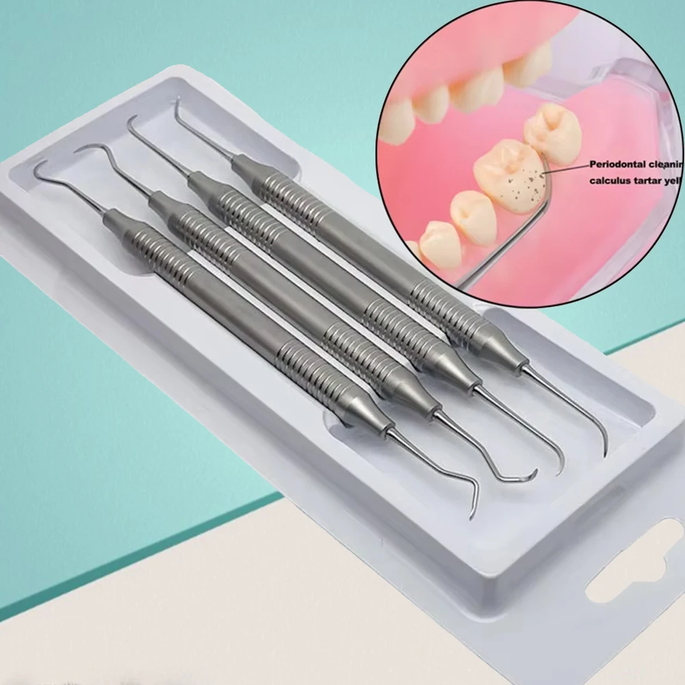

Stainless Steel Dental Scaler Set 4PCS - Multi-Functional Double-Ended Tools for Teeth Cleaning & Diagnosis