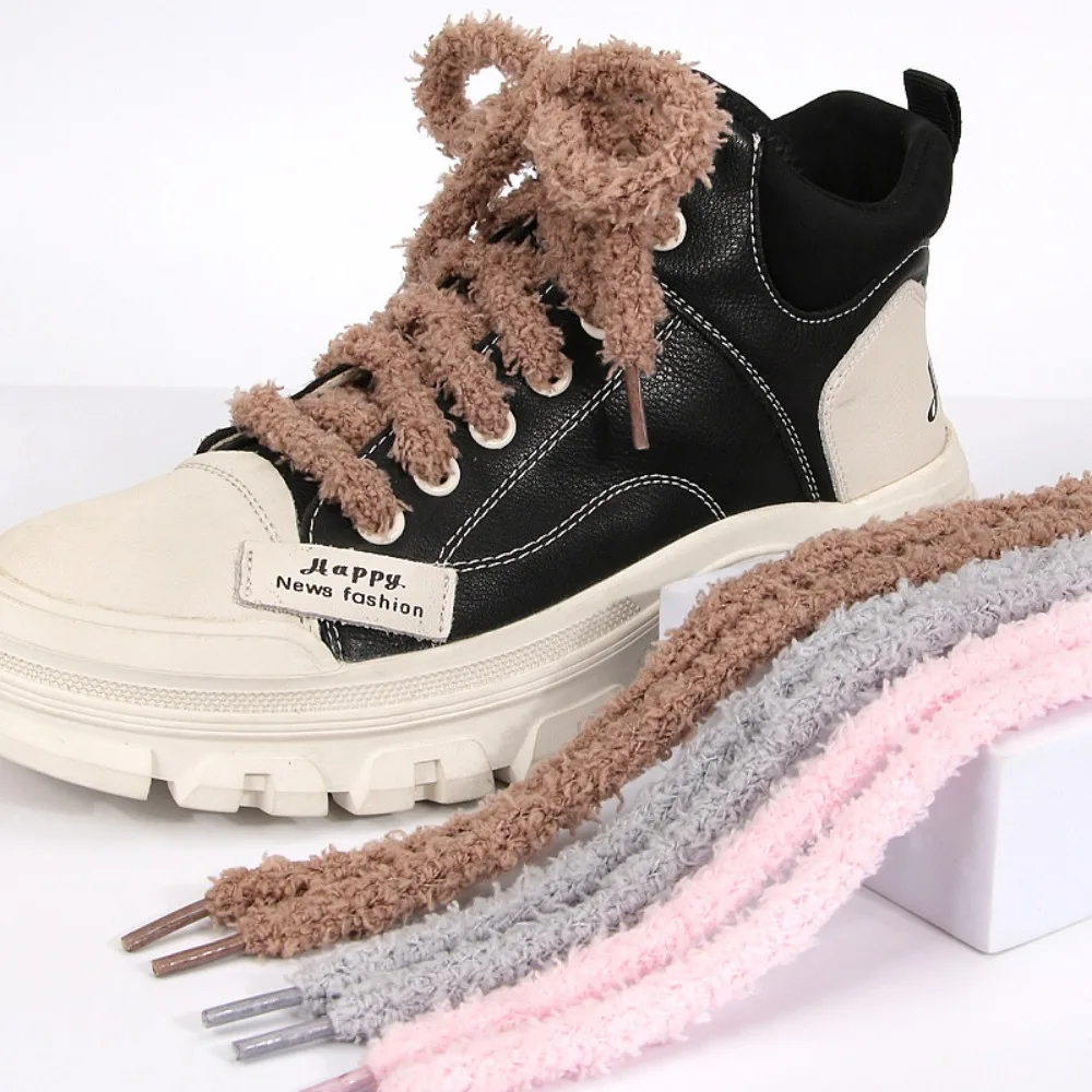 1 Pair Beauty Cute Plush Shoelaces Men Women Winter Caterpillar Trend Personality Sport Casual Basketball Sneakers Training Shoe