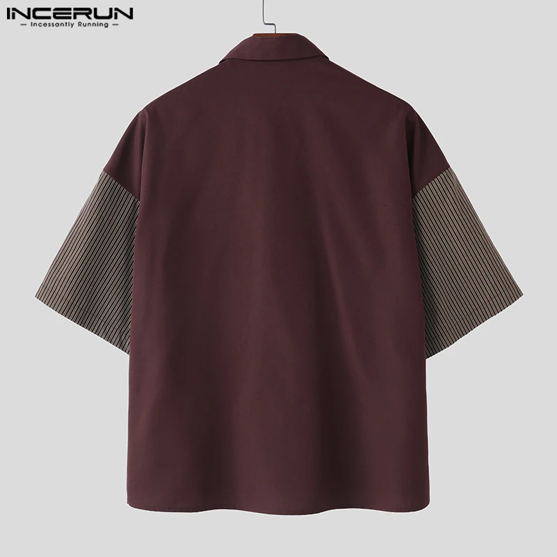 INCERUN الرجال القمصان موضة الصيف قصيرة الأكمام بلايز الشارع الشهير شريط منقوشة قميص المرقعة المحملة المعتاد ملابس للرجال S-5XL #3