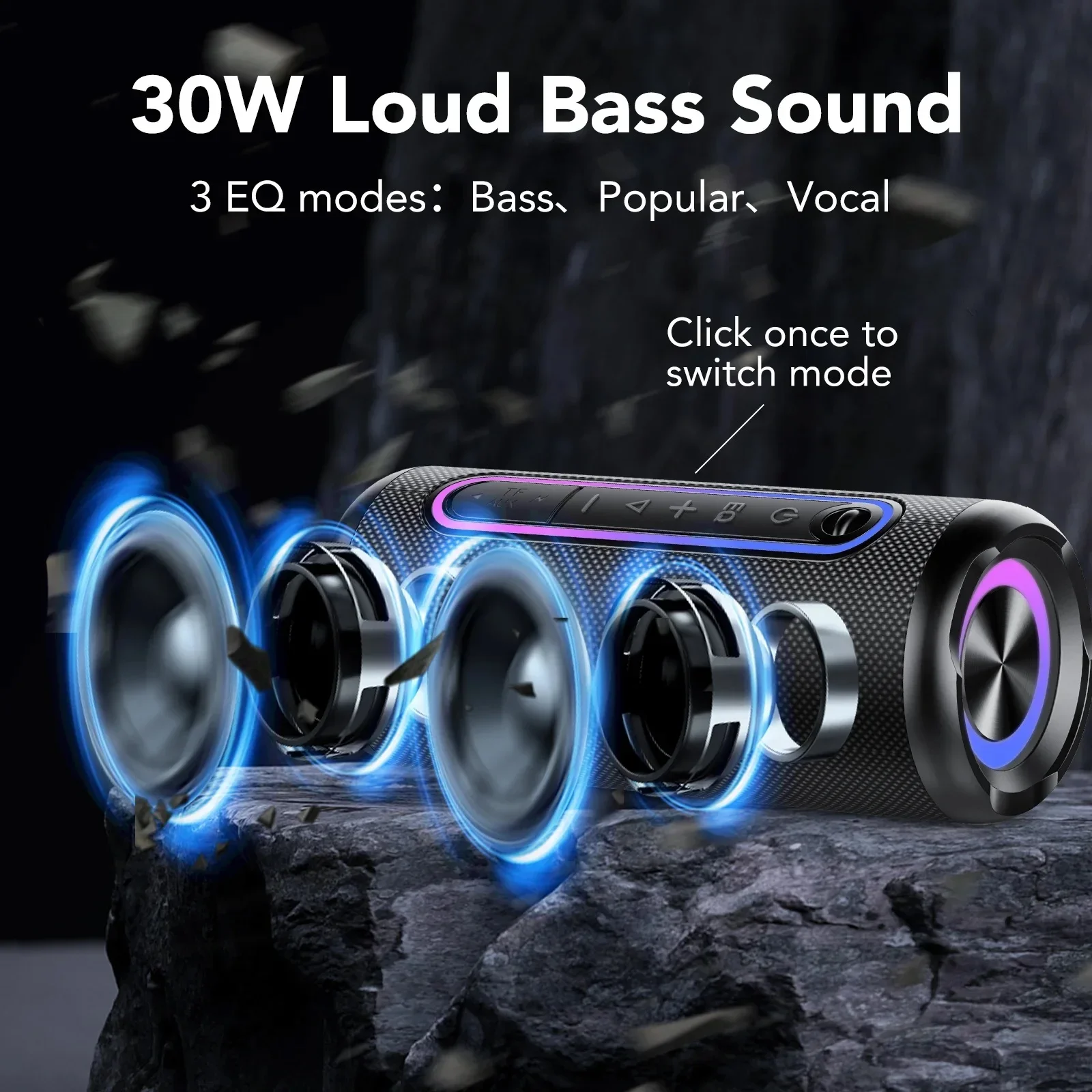 Portable Bluetooth Speaker IPX7 Waterproof Wireless Speaker with 30W Powerful Sound Colorful Flashing Lights TWS Mode for Party