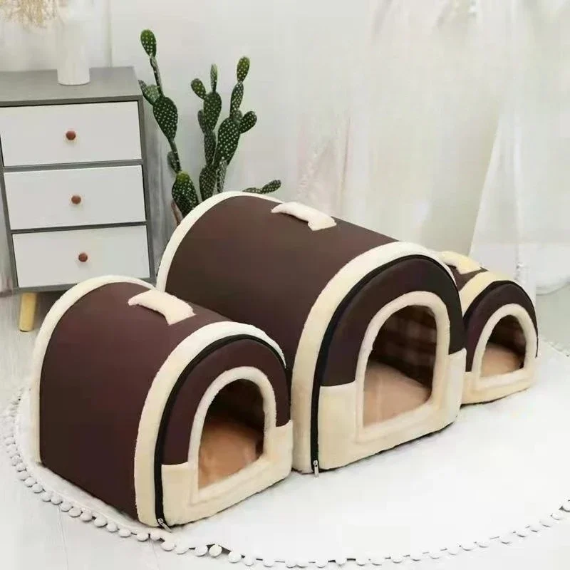 Pet Bed Foldable Dog House Kennel Soft Tent Indoor Enclosed Warm Plush Sleeping Nest Basket with Removable Cushion For Cats Dogs