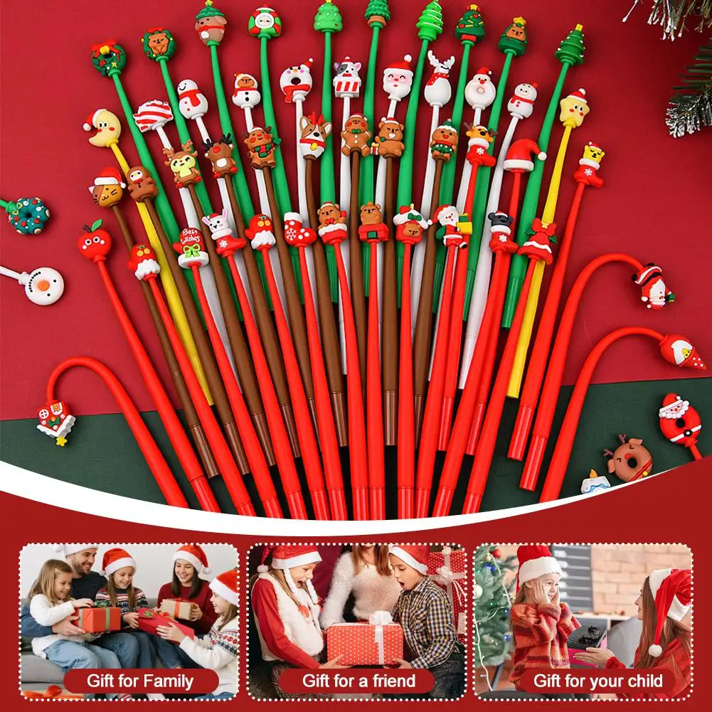 

Cartoon Christmas 3D Head Neutral 0.5mm Pen Shakable Soft Silicone Shell Gel Pen FunStationery Waterproof Student Christmas Gift