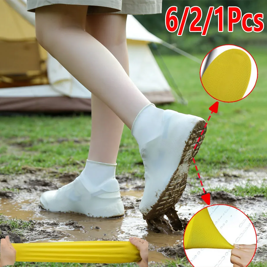 6/2/1pcs Thick Waterproof Shoe Covers Anti-slip Wear Resistant, Snow Mud Stain Proof Unisex Outdoor Rainy Snowy Day Protector