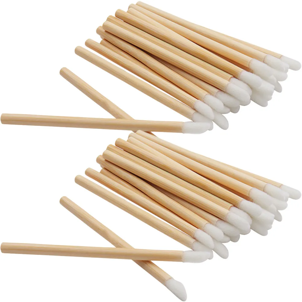 100Pcs Wooden Lipstick Applicators Disposable Lip Brush Set Fine Flocking Heads for Lip Gloss Lipstick Eyeshadow Makeup Daily