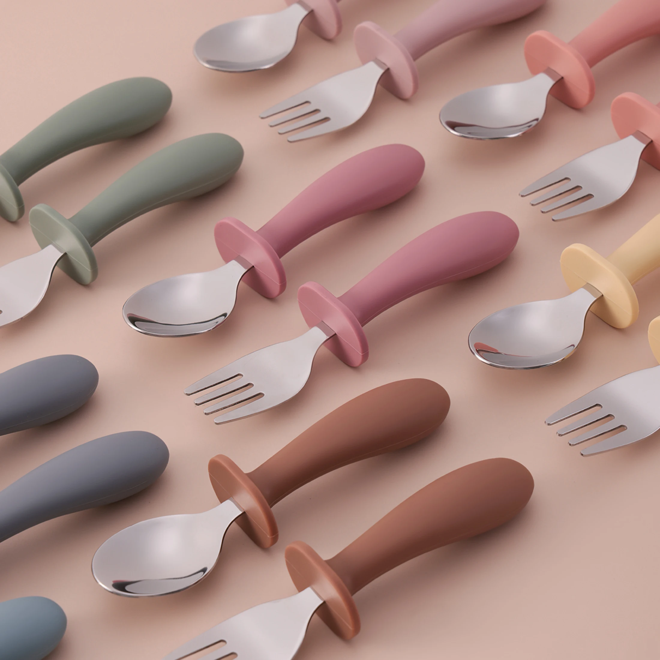 

2PCS Stainless Steel Baby Feeding Set Self Feeding Utensils Toddler Learning Grip Spoon Fork BPA Free Meal Prep Essentials