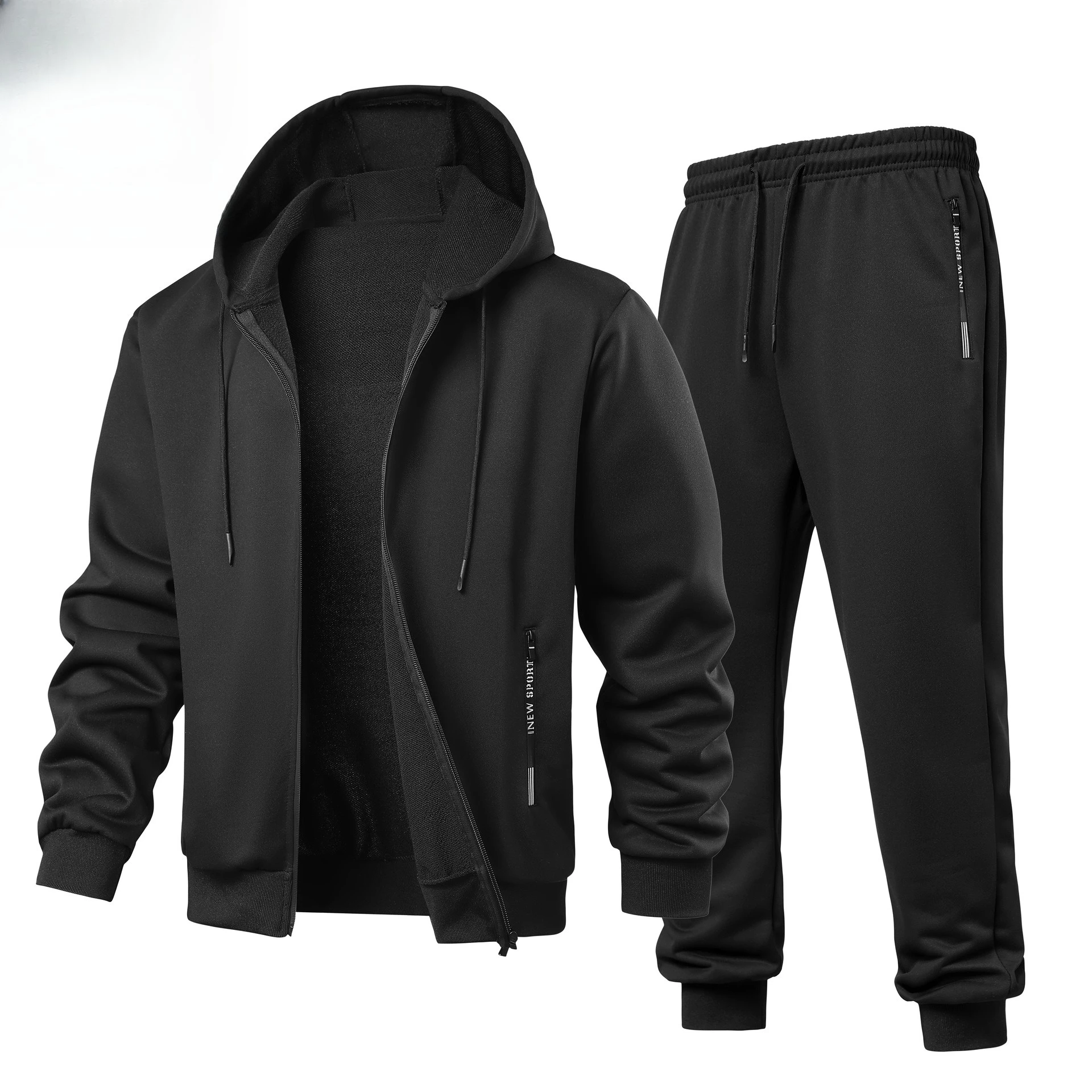 Winter Thin 2pcs Men's Running Sets Quick Dry Training Sports Set Hooded Fitness Outfit with Jacket and Pants Active Wear
