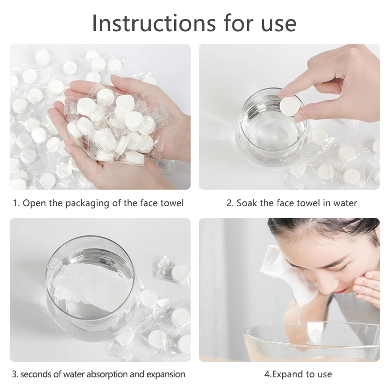 Jednorazowe kompresowane ręczniki do twarzy (100 sztuk) - przenośne teksturowane chusteczki bawełniane, rozszerzane wodą do użytku w podróży i w domu