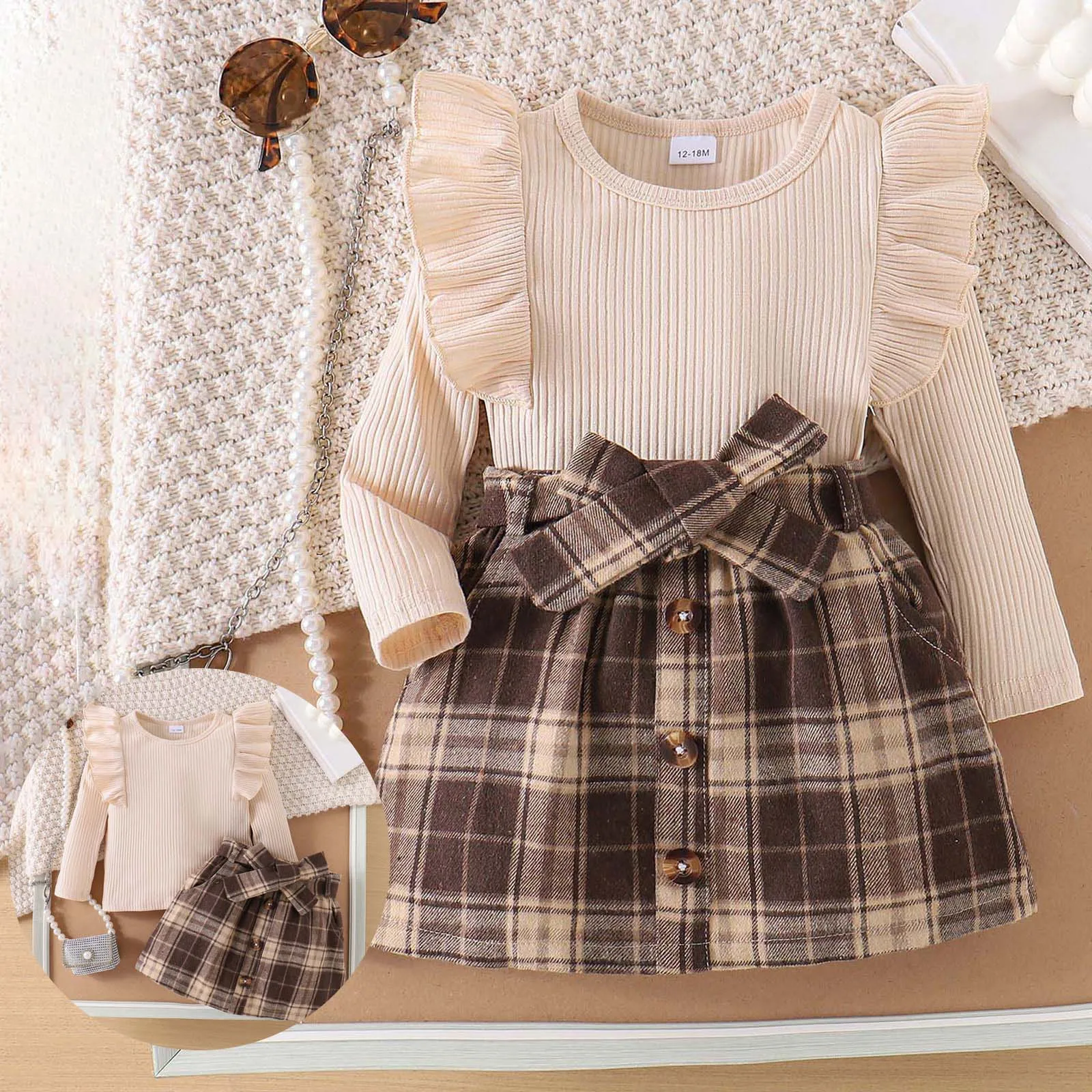 

Top And Pants Toddler Baby Girl Fall Winter Clothes Solid Knit Pullover Tops Plaid Button Mini Skirts Set Girls Christmas Outfit