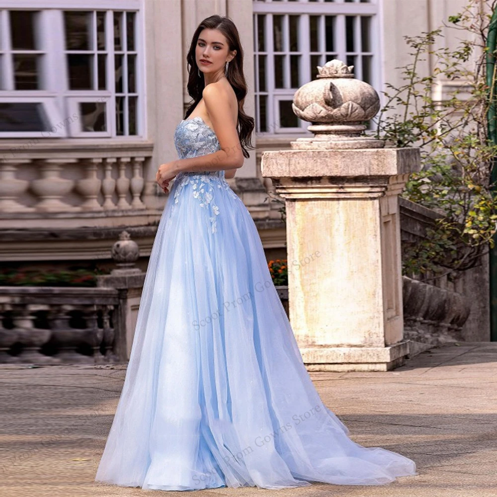 Império azul vestidos de noite para meninas 2025 personalizado fora do ombro vestidos de baile com apliques novo tule macio robe de soirée verão