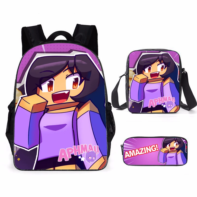 3Pcs Set Aphmau Mochila Fashion backpack student school bag travel backpack Laptop Storage bag Bookbags cosplay bag Pencil bag