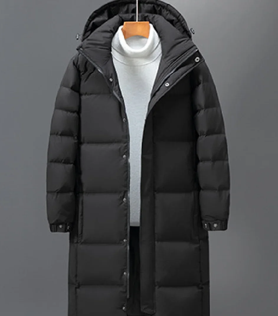 2024 Men\'s Winter Jacket Hood Feathers Puffer White Duck Long Down Jacket Men Black Parka Coat Warm Autumn Dack Thick Casual Top