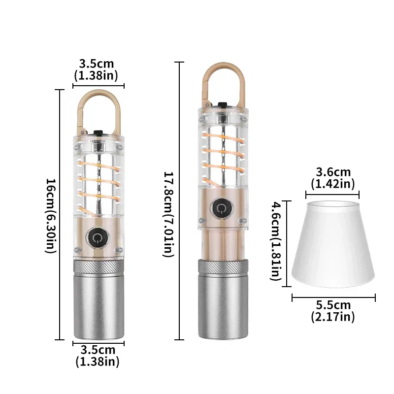 Bright Multi-functional Dual-Source Lamp with Hook, Rechargeable, Zoomable Tungsten Filament Ambience Camping Light