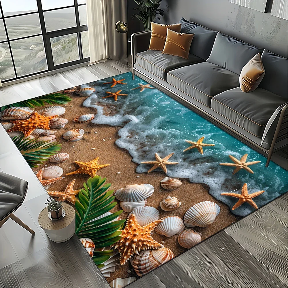

2025 New Starfish Beach Shell Sea Star Sand Carpet Rug for Living Room Bedroom Home Sofa Decoration,Kids play Non-slip Floor Mat