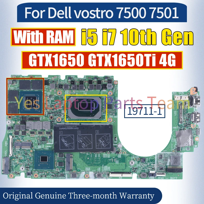 19711-1 For Dell Vostro 7500 7501 Laptop Mainboard 0K5HK9 i5 i7 10th Gen With RAM GTX1650 GTX1650Ti 4G Notebook Motherboard