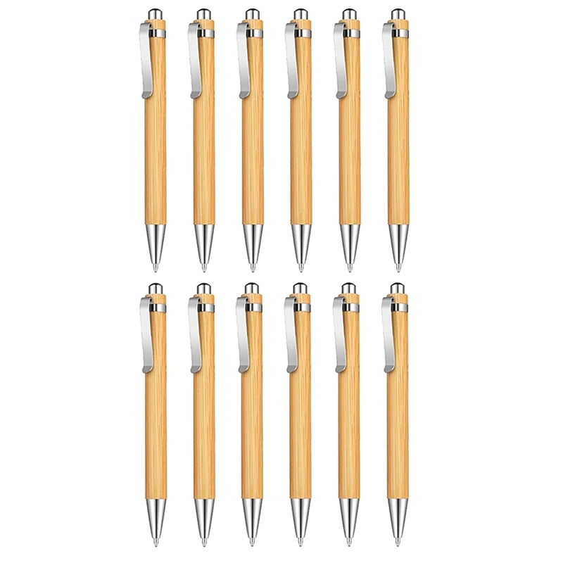 

12 PCS Retractable Ballpoint Pen Black Ink 1Mm Wood Ballpoint Pens Wood Color Office Products Pens Ballpoint Pen