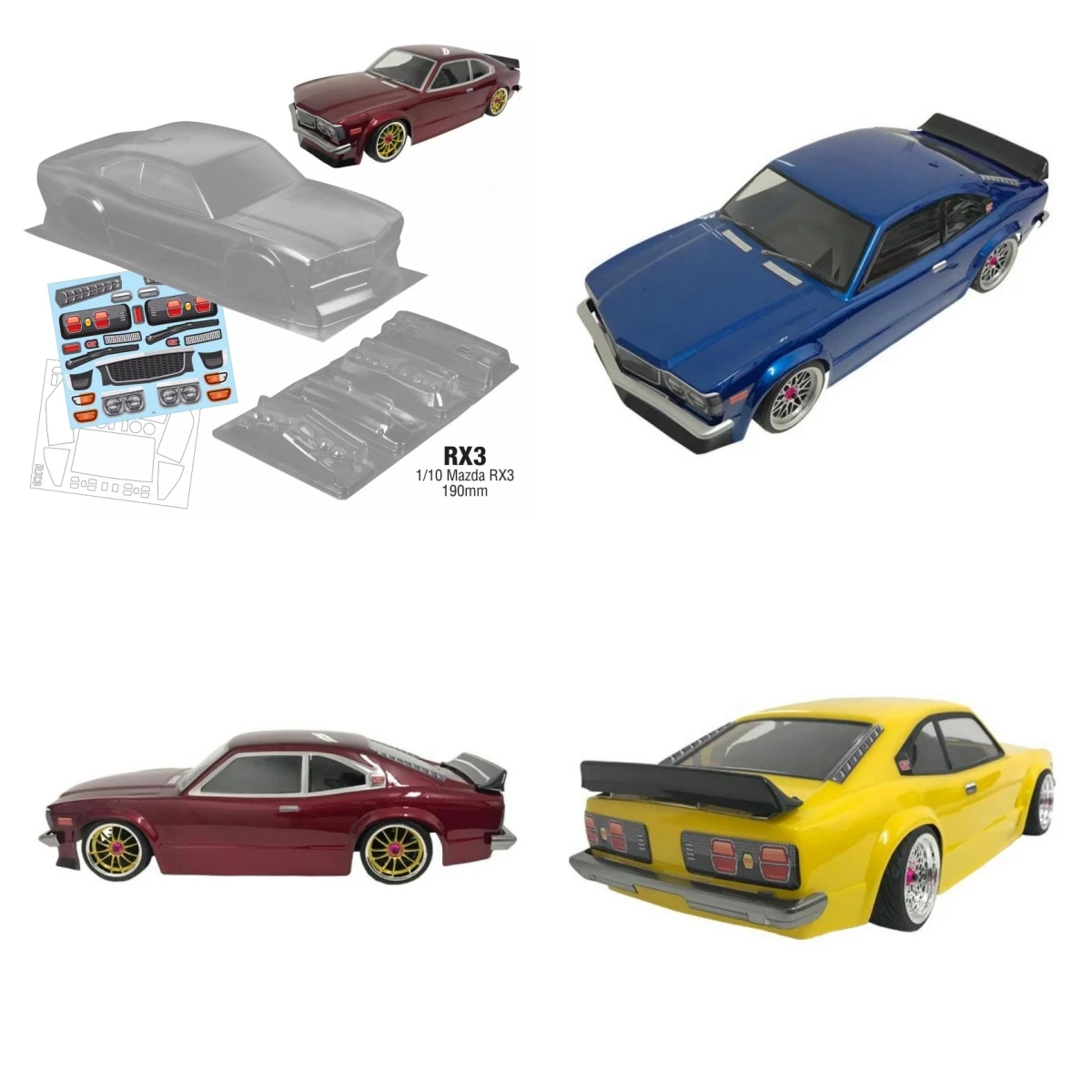 

1:10 RC автомобиль прозрачный корпус 190 мм Mazda rx3 для дорожного автомобиля RC Drift шасси Tamiya tt01 tt02
