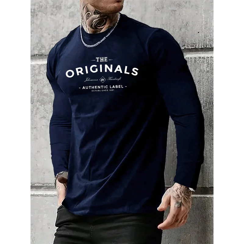 Lightweight Breathable 100% Cotton Men Long‑Sleeve Shirt, Hip‑Hop Graffiti Smiley Face Print Crew Neck Casual Daily Pullover