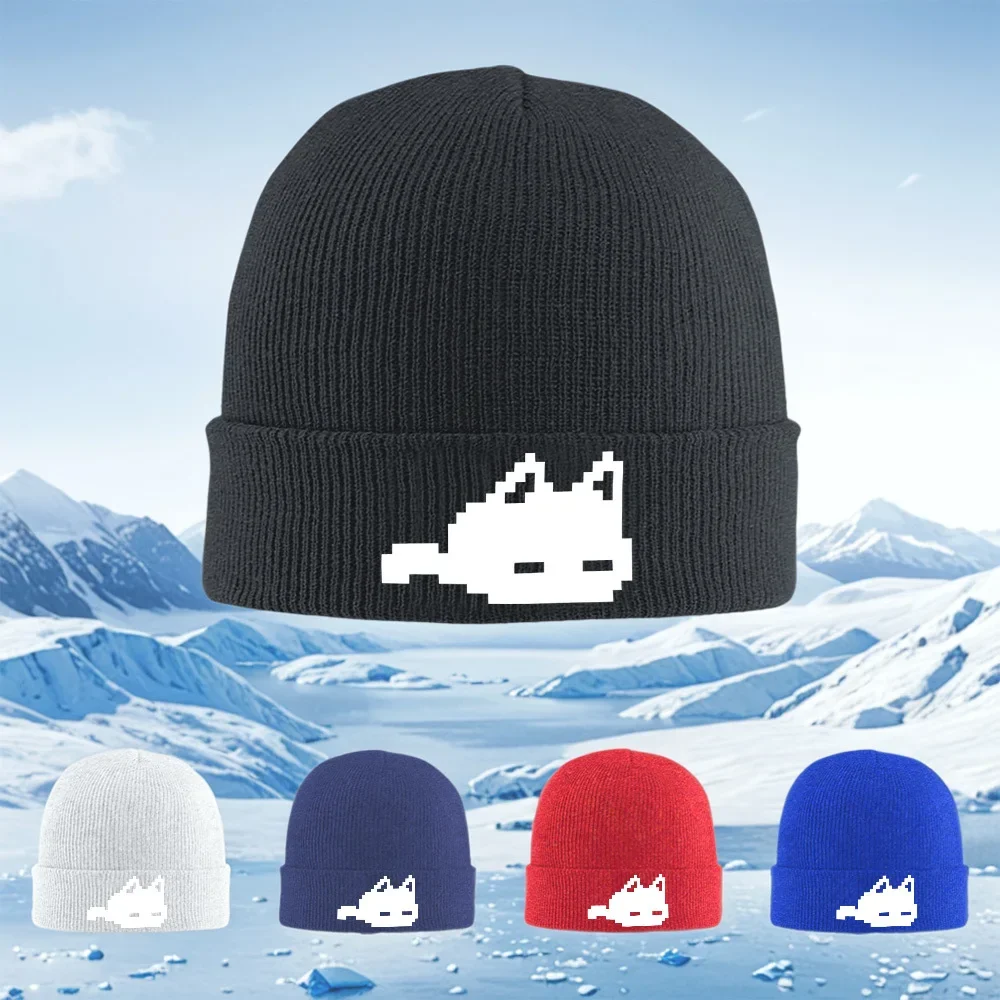 2026 Pixelated animal head with ears Men Women Unisex Knitted Hat Beanie Pullover Cap Winter Thermal Warm Christmas Outdoor Cycl