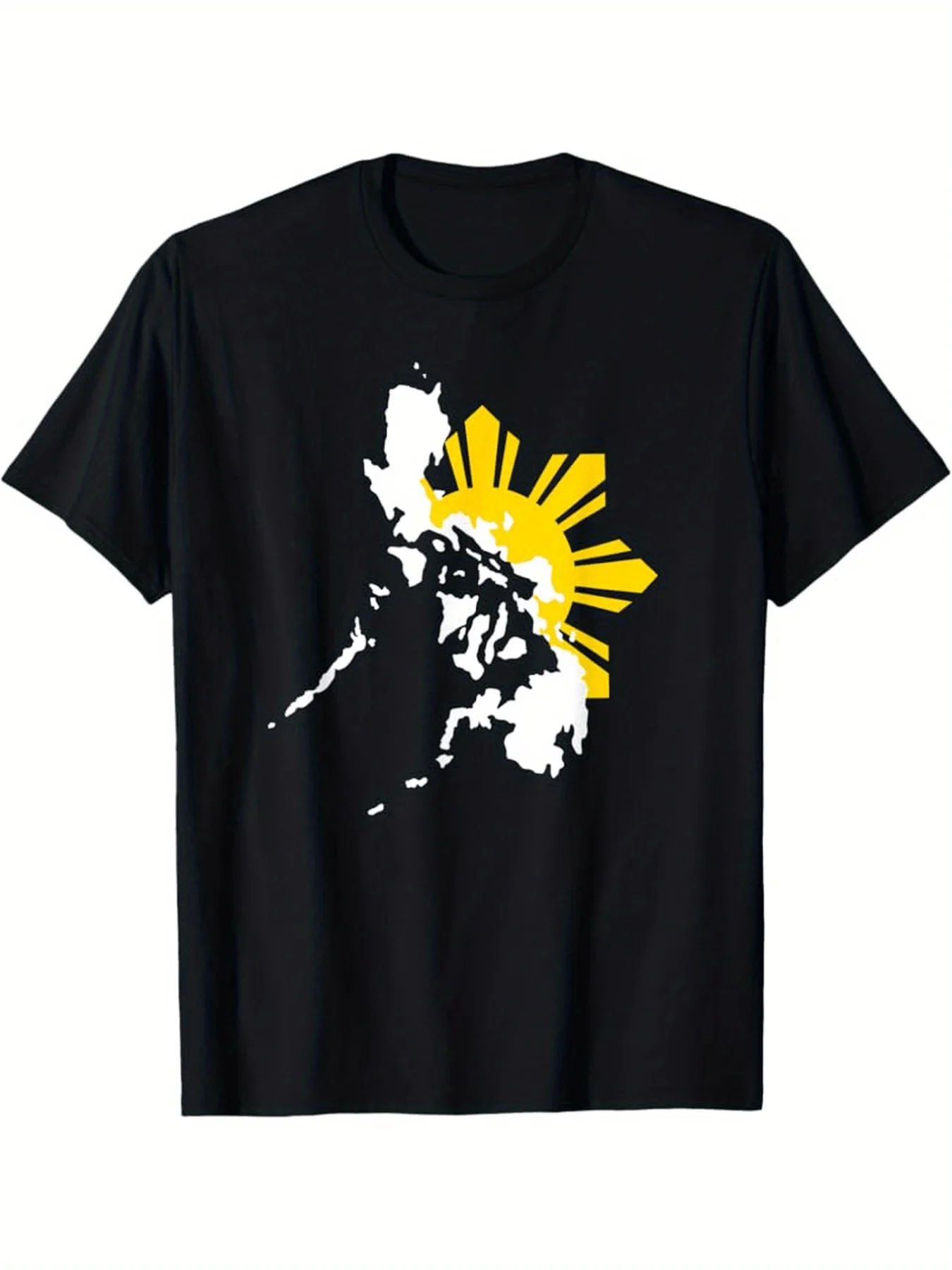 Men'S Philippine Map T-Shirt | White with Yellow Islands Graphic - Heavyweight 180gsm Crewneck Tee - Filipino Pride Casual Everyday Shirt - Machine Washable Apparel, Patriotic Clothing, Bold Print Design, Comfortable Material, Travel Enthusiasts