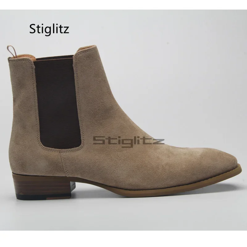 

Men's Frosted Chelsea Boots Classic Cow Leather British Suede High Top Ankle Boots Casual Dress Business Male Winter Shoes
