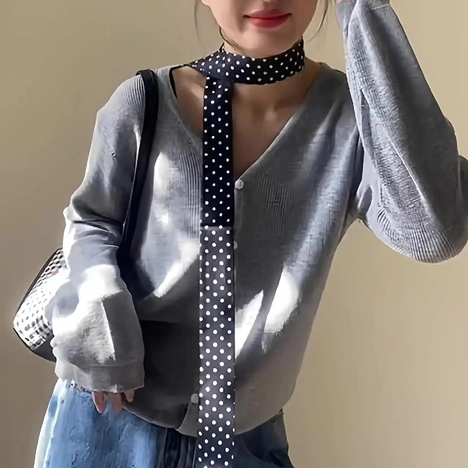 Black White Cloth Polka Dot Chokers Neck Scarves Women Narrow Long Ribbon Necklace Adjustable Knot Lady Accessories Leisure M
