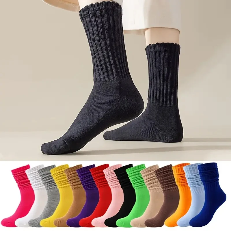 Women's 9-Pair Random shipment Assorted Solid Color Socks Spring/Summer All-Match Pile Socks for Versatile Outfitting