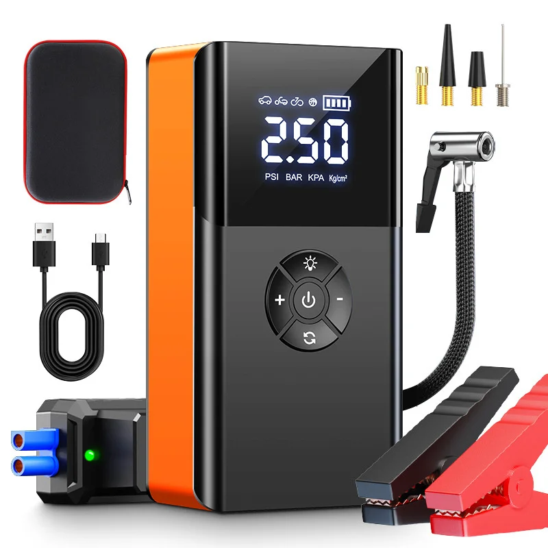 12v Car Battery Starter With Air Pump Air Compressor Portable Tire Inflator For Auto Air Charging Lighting And Emergency Rescue