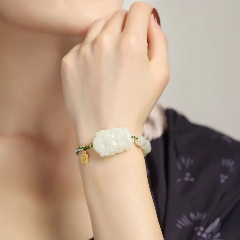 Year Little Rabbit , Hetian Jade Zodiac Red String Bracelet Women