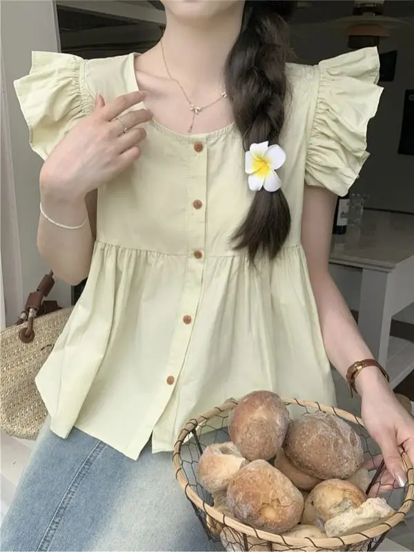 Y2k Tank Top Women Clothing Ruffles Sweet Chic Simple Korean Style Girlish Holiday Sleeveless Tender Streetwear Daily Students